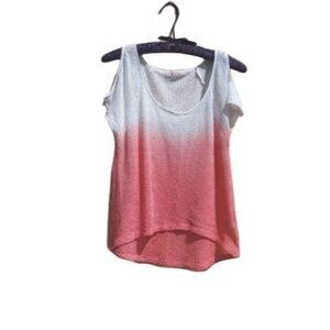 Vintage 90's Top Cold Shoulder Lightweight Knit Dip Dyed Ombre White Coral S